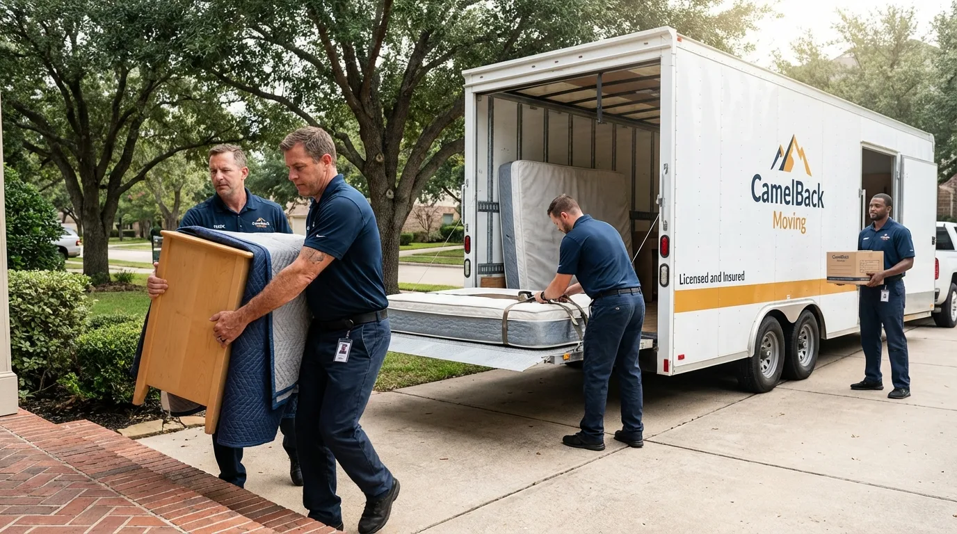 Crew loading residential truck for cross-state move from Winton, NC