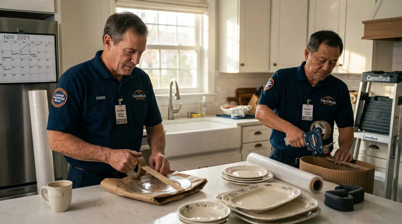 Professional crew packing kitchen dishware in Winton, NC